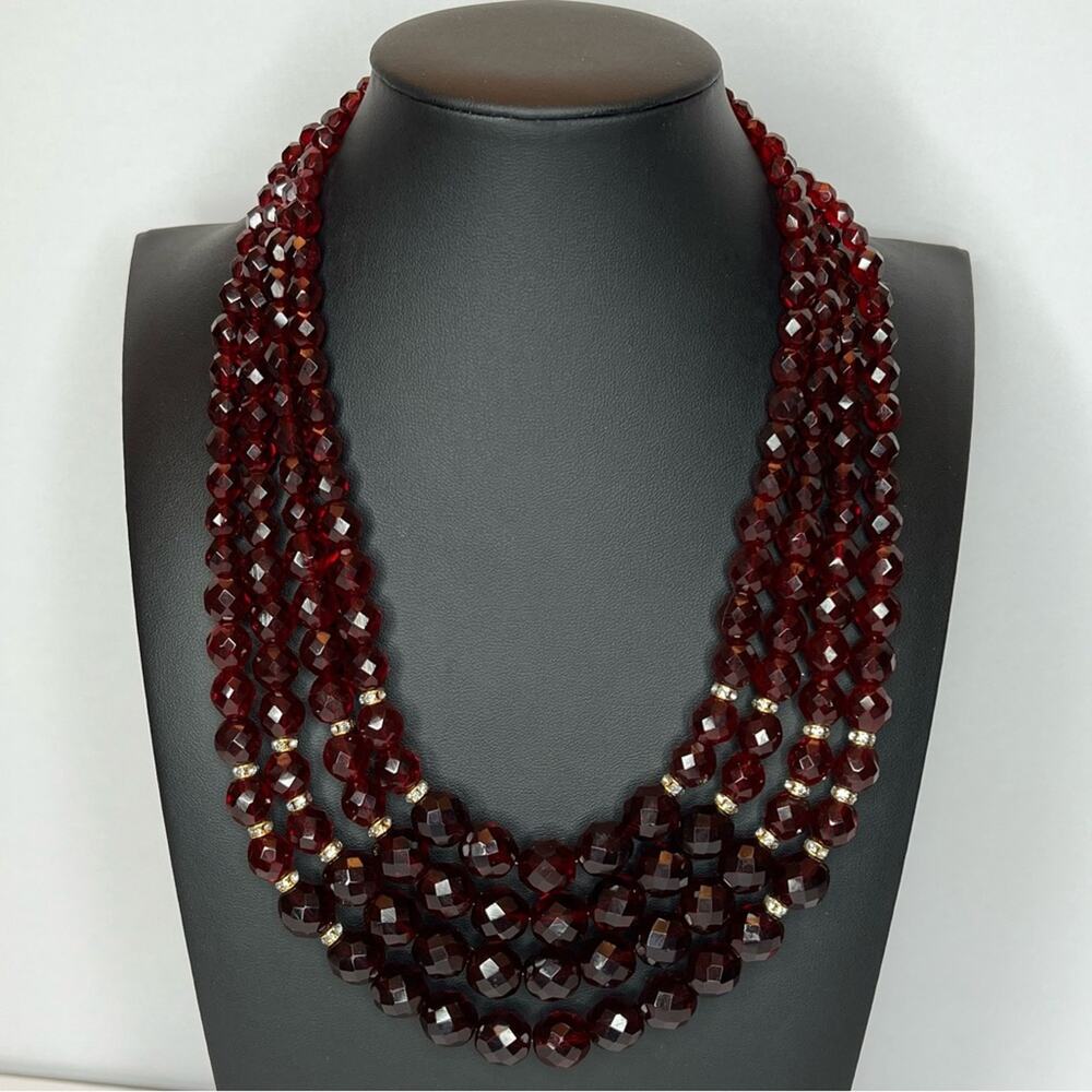 Ruby Fire Graduated Czech Crystal Three Strand Layered Necklace 16/20 - 2.5